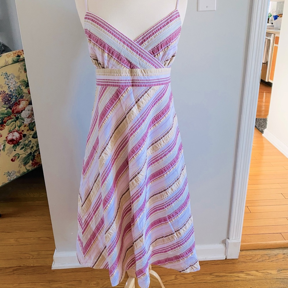 J Crew spaghetti strap dress.  Various pinks and light tan. Size 10
